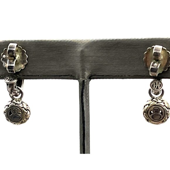 John Hardy Sterling Silver Classic Chain Diamond Pierced Dangle Hoop Earrings - Picture 4 of 9